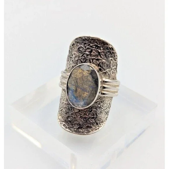 PTI India Sterling Silver 925 Labradorite Saddle Style Cocktail Ring Sz 7